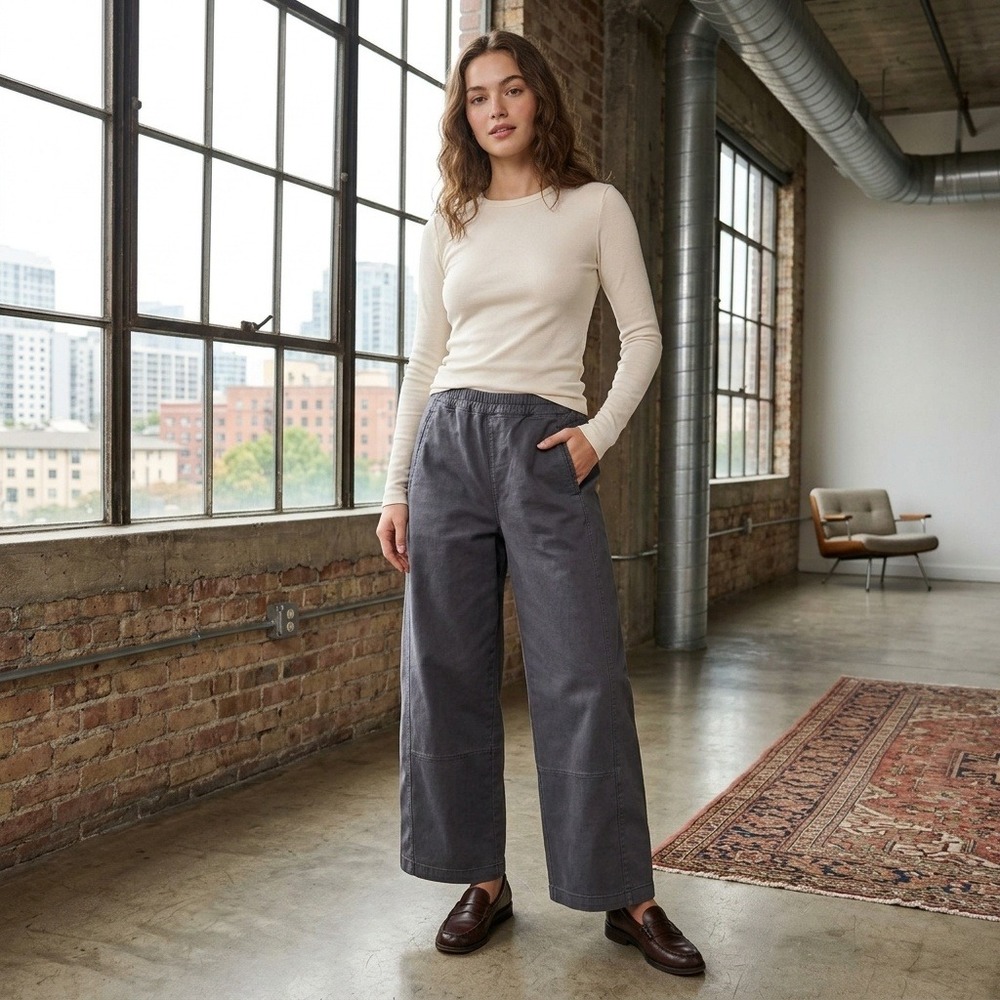 Pilcro Anthropologie Wide Leg Utility Pants Charcoal Gray Pull On Seam Detail S